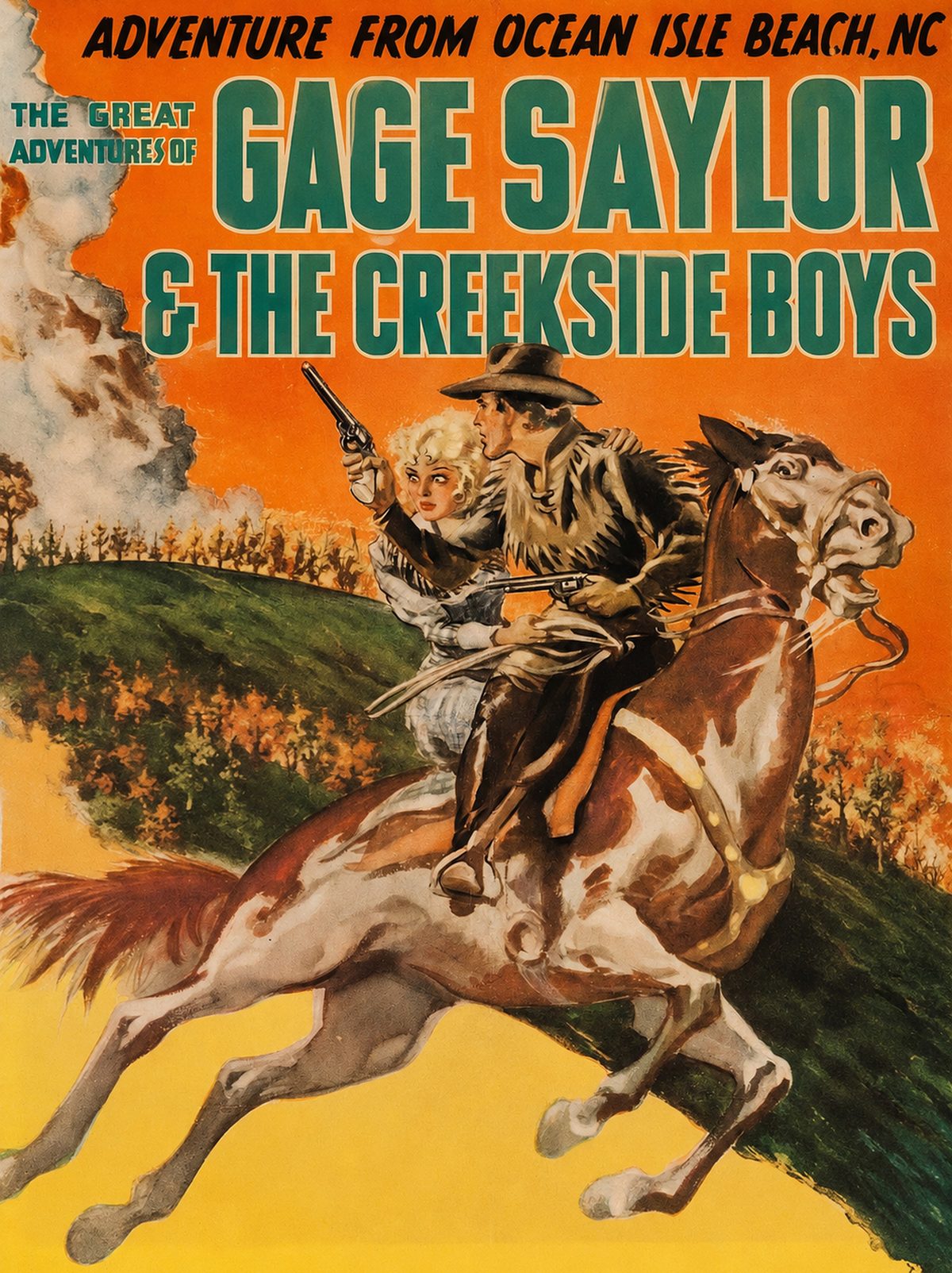 The Great Adventures of Gage Saylor and the Creekside Boys — vintage adventure poster, Ocean Isle Beach, NC